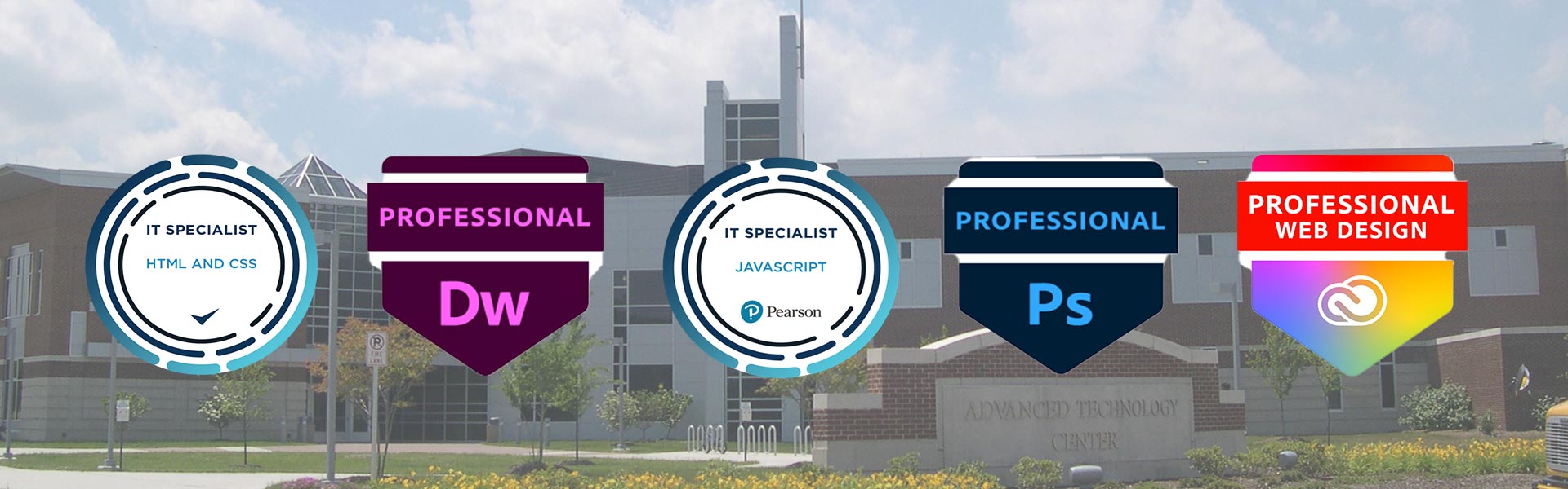 Certifications offered in course: HTML CSS, JavaScript, Adobe Dreamweaver, Photoshop